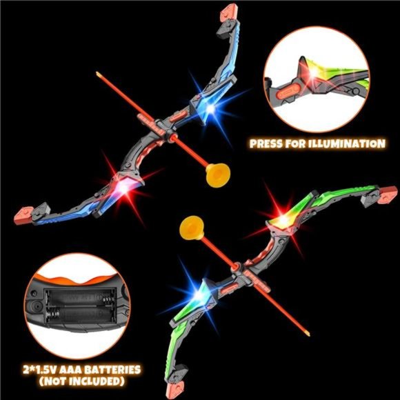 Detachable Kids Bow and Arrow Toy 2 Sets, LED Light Up Archery Toys with Arrows - Picture 3 of 6